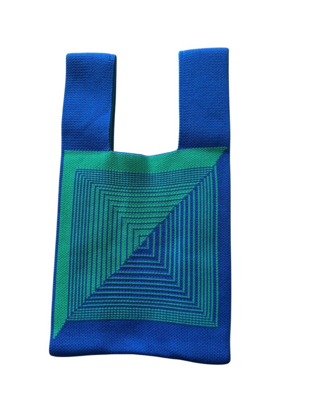 Blue Green Woven Mini Tote Handbag Geometric Womens Boho One Size Lightweight